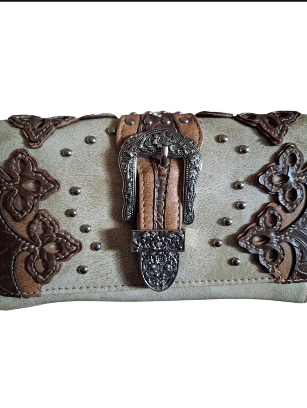 Justin West Western Trifold Wallet – Leather Design with Rhinestone Buckle